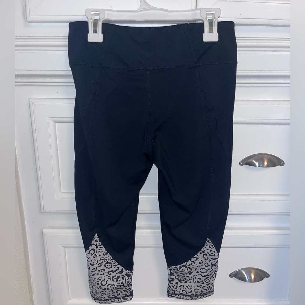 Black with Leopard Capri Yoga Pants